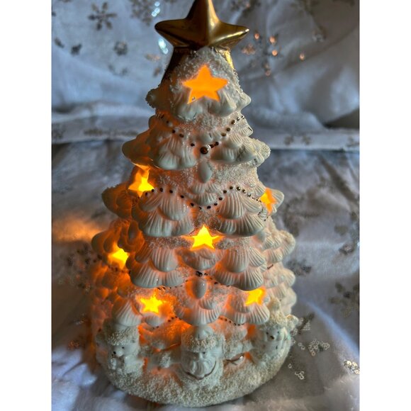 Ceramic Light-Up Christmas Tree Star & Santa Figures Gold approx 12 x 5 inches - Picture 4 of 12
